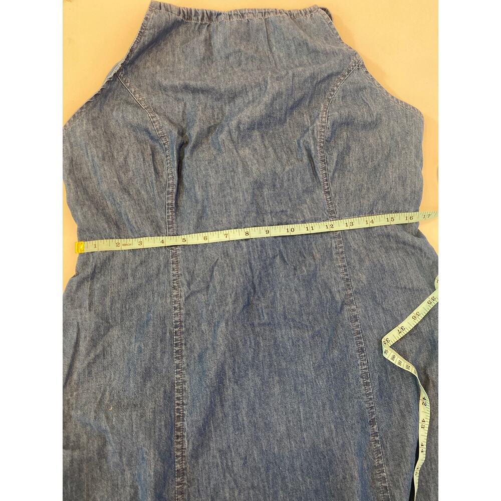 ASOS Lightweight Soft Denim Halter Slip Dress Criss Cross Straps EUC Sz 12 Mini - Picture 10 of 16